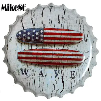 

[ Mike86 ] WAVE Bottle Cap Iron Painting Vintage tin sign Pub Room Gift Party Store Wall Decor 40 CM BG-36