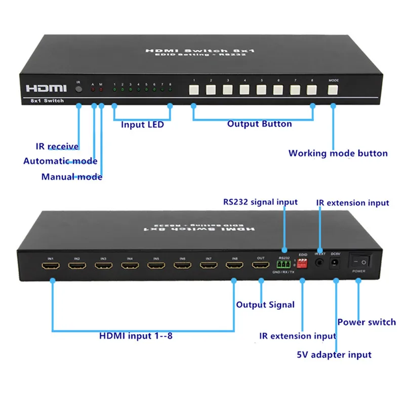 8 Порты HDMI Switch коммутатор адаптер 8x1 4 К * 2 К 3D HD1080p AC3/DSD ИК RC Управление разъем для DVD PS34 HDTV Бесплатная доставка