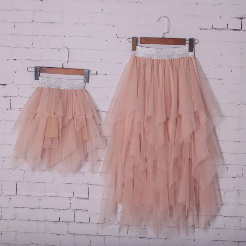 

Mama Girls Tutu Lace Skirt Mommy and Me Matching Clothes Double Ruffles New Girls Half-dress Summer Parent Child Irregular Dress