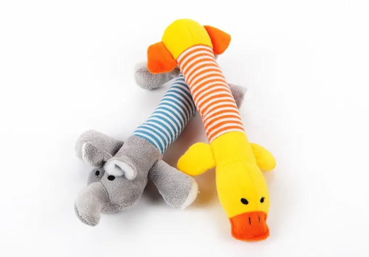 27cm Long Soft Plush Dog Toys Interactive Cartoon Duck Pig Elephant Pet Dog Squeak Toys