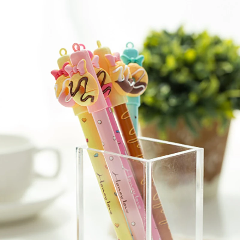 

4Pcs/lot Kawaii Donuts Erasable Pen Cartoon Doll Rubbing Gel Pens 0.5mm Blue Ink Material Escolar School & Office Supplies