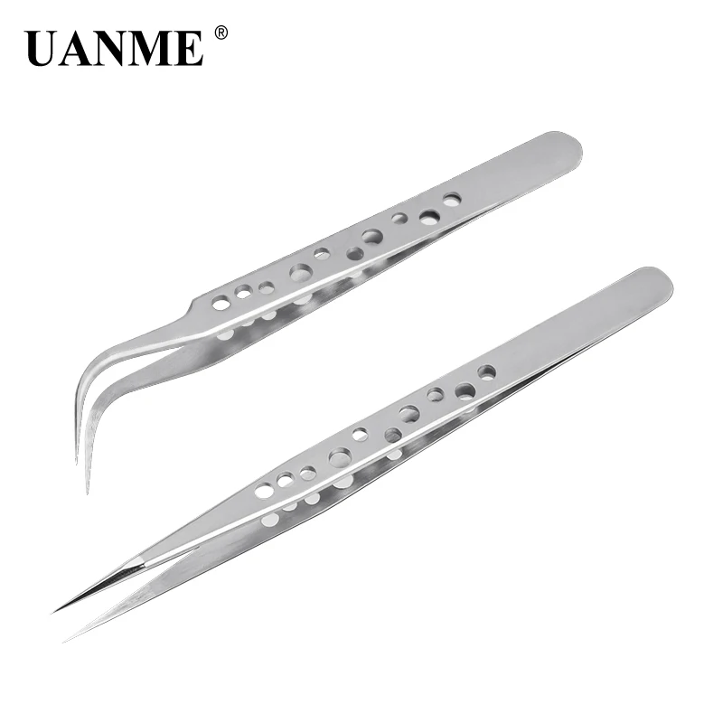UANME Anti static Sharp tips Tweezers Magnetical Curved