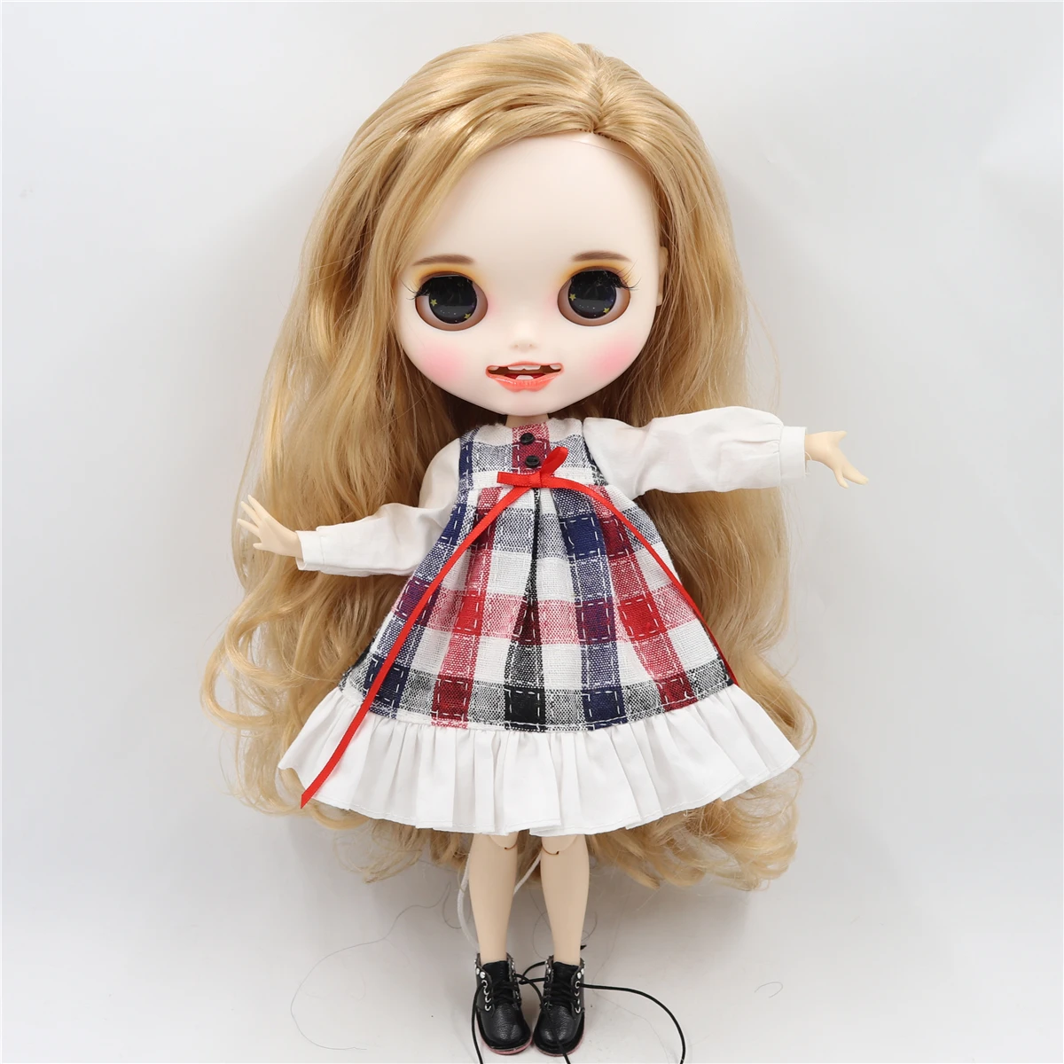Ледяная фабрика blyth кукла 1/6 bjd белая кожа шарнир тело золотые волосы сторона разделена, новое матовое лицо с зубами, 30 см BL3227/2240