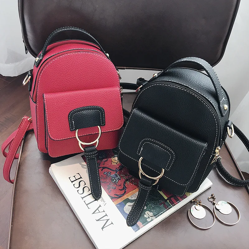 

AEQUEEN Women Backpack Leather Shoulder Bags Female Mini Backpacks Small Black Rucksack School Bag Teen Girls Mochilas Satchel