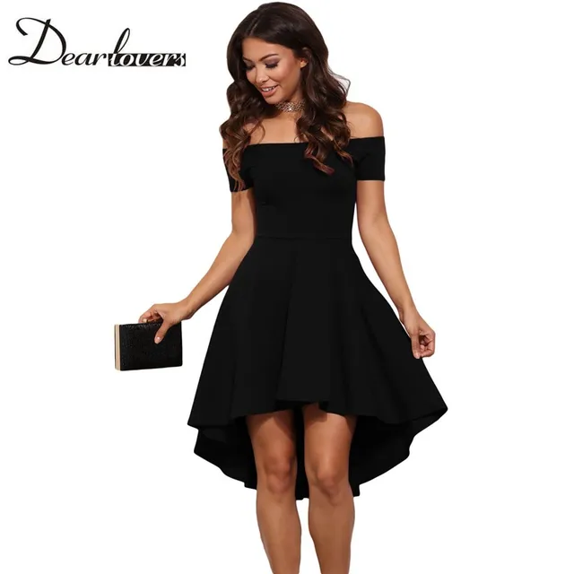Dear lover Elegant Party Dresses 2017 Burgundy All The Rage Slash Neck Off Shoulder Skater Dress Formal High Low Dresses LC61346 1