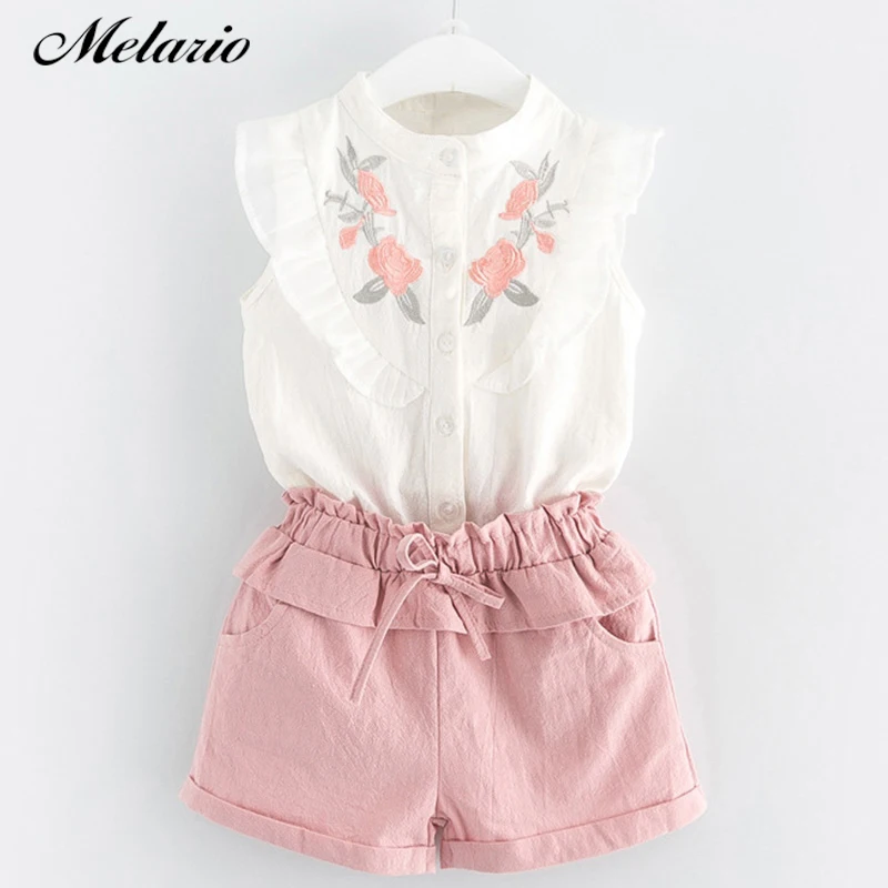 Sotida Girls Clothing Sets 2017 Children Clothing Sleeveless T-shirt+Print Pants 2Pcs for Kids Clothing Sets Baby Girls Clothes