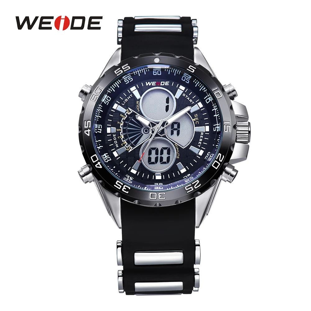 

WEIDE Hot Sale Casual Sports Men Watches Black PU Band Quartz LCD Display Movement Clock Time Fashion Army Military Wristwatches