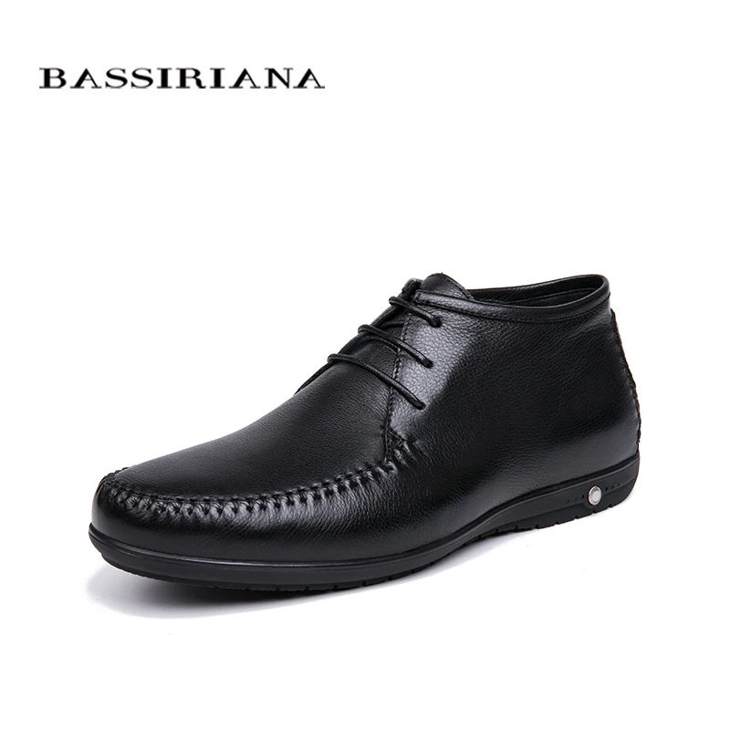 BASSIRIANA/ зимние Для мужчин обувь из натуральной кожи удобные теплые Размеры 39-45 - Цвет: black