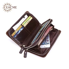 EACME мужской кошелек из натуральной кожи на двойной молнии из воловьей кожи Длинные кошельки кофе бизнес ручные сумки модный ретро кошелек для мужчин
