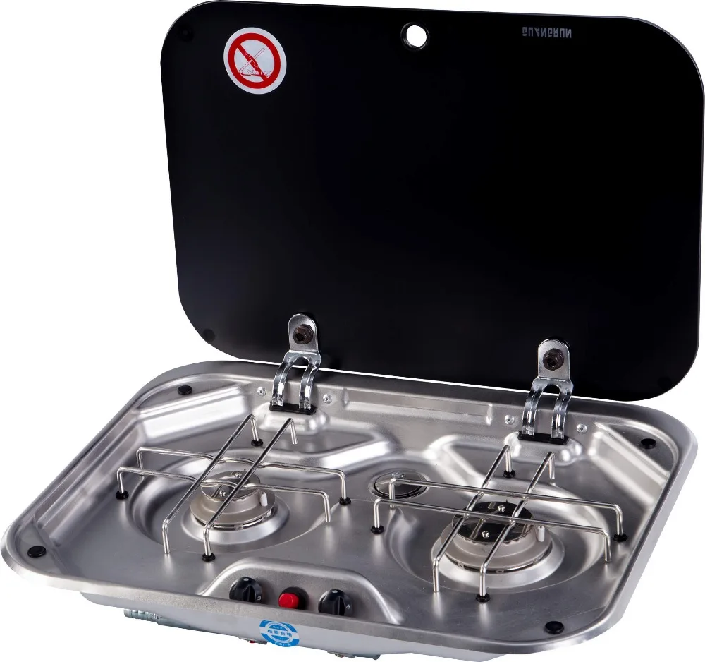 

Boat Caravan Camper Stainless Steel 2 Burner Gas Stove Hob With Glass Lid GR-587