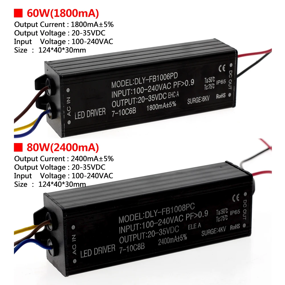 Водонепроницаемый Светодиодный источник питания IP65 DC20-42V Драйвер адаптер 10 Вт 20 Вт 30 Вт 50 Вт 80 Вт 100 Вт трансформатор