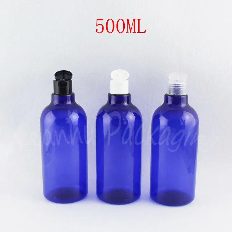 

500ML Blue Plastic Bottle Flip Top Cap , 500CC Empty Cosmetic Container , Shampoo / Lotion Packaging Bottle ( 14 PC/Lot )