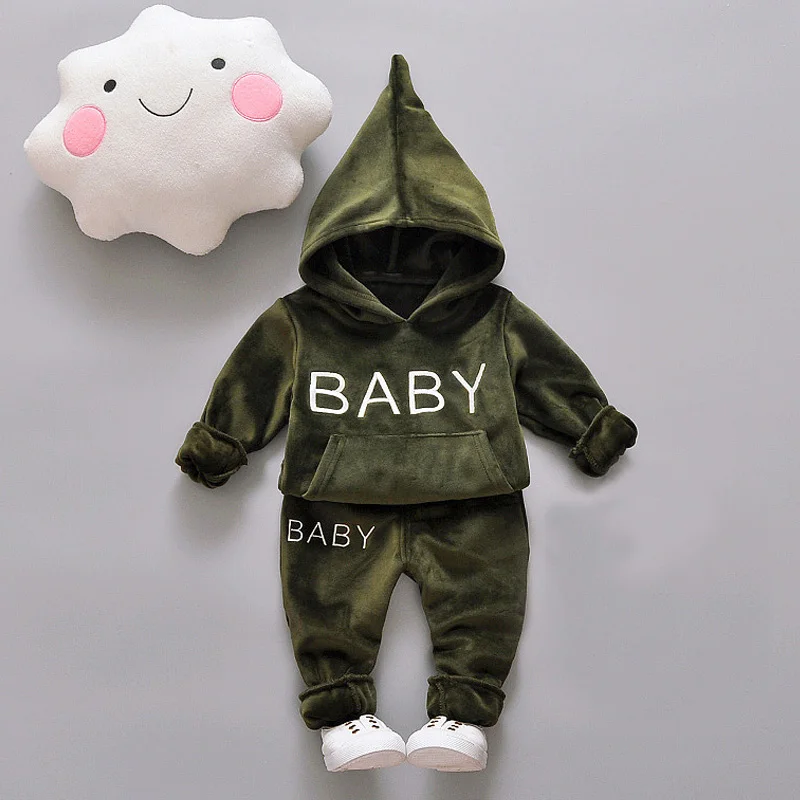 

Baby Girl Boys Clothing Set For Kids Casual Letter Hooded Velvet Autumn Spring Children's Sports Suits Clothes