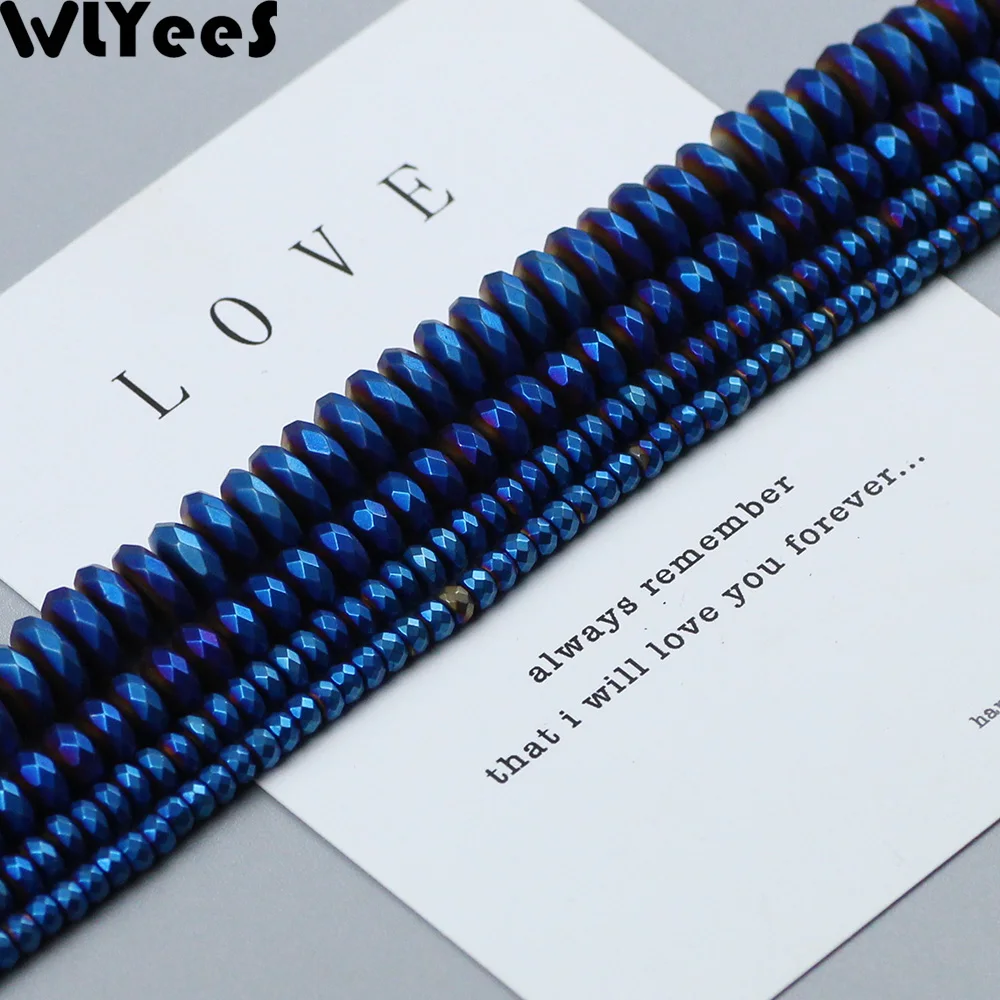 

WLYeeS Plating Blue Matte faceted Flat Round beads 3 4 6 8 10mm Loose Spacer Beads for Jewelry Bracelet Making DIY Accessories