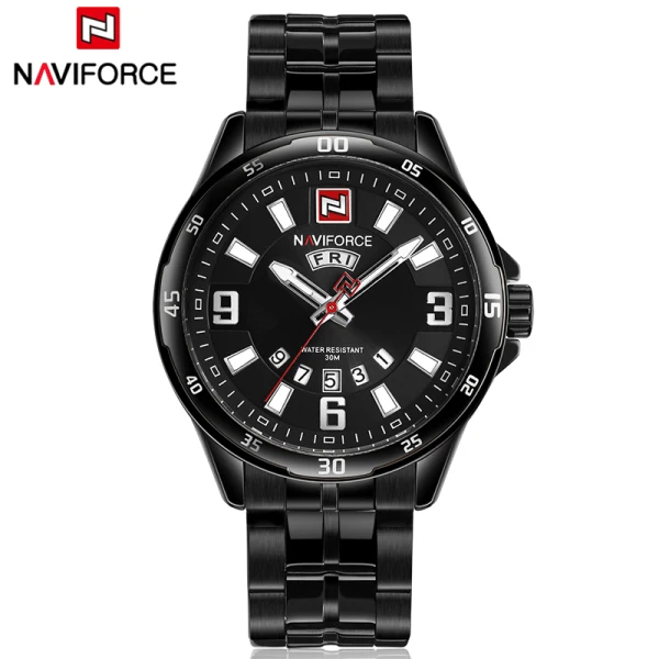 Мужские золотые часы Топ бренд Naviforce 9106 спортивные часы мужские водонепроницаемые полностью Стальные кварцевые армейские военные часы мужские Relogio Masculino - Цвет: Black Black