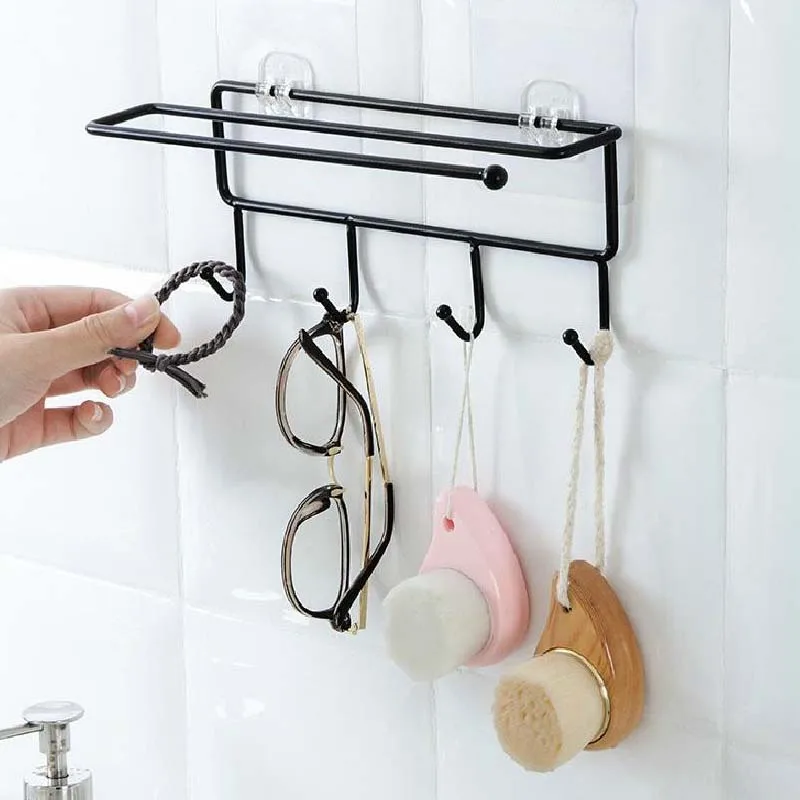 

BF040 Kitchen Non stick Sticker Free nail strength wall hook, multi function 5 hook hanger 8*22CM