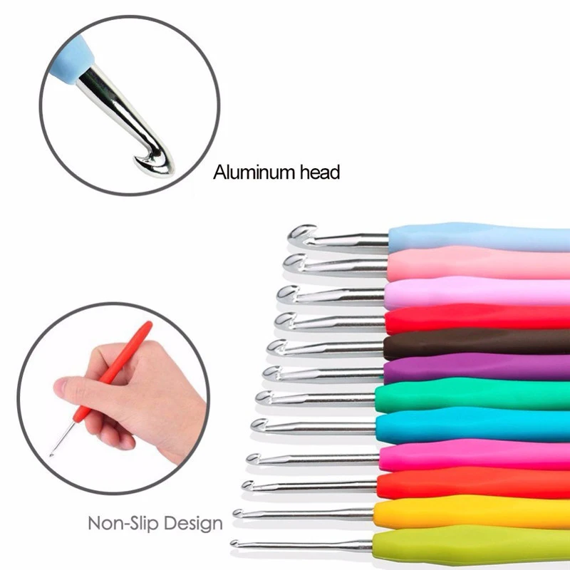 Резиновые мягкие крючки для игл 2,0-10,0 мм набор крючков для вязания крючком с сумкой эргономичная ручка для вязания швейные принадлежности Чехол Набор сумок