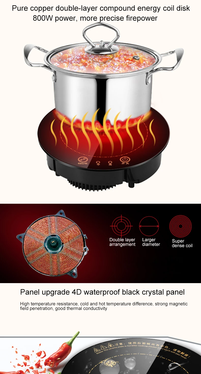 CHCYUS круглая электрическая Магнитная индукционная плита с проводным управлением, Встроенная мини варочная панель, коммерческая Водонепроницаемая плита с горячим горшком