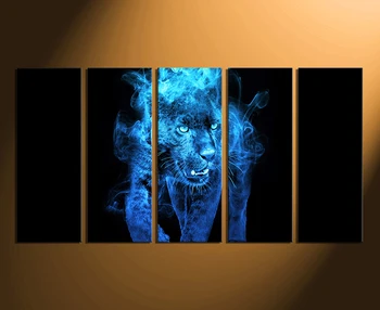 

5 Piece Multi Panel Canvas, Tiger Canvas Print, Animal Huge Large Canvas, Wildife Canvas Wall Art, Blue Large Pictures