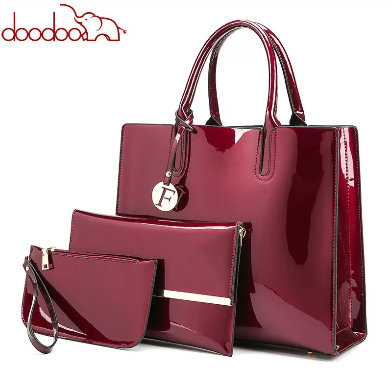

Luxury Patent Leather Handbags 3PCS Lacquered Shoulder Crossbody Bag For Women Casual Tote Messenger Bags Set Clutch Feminina