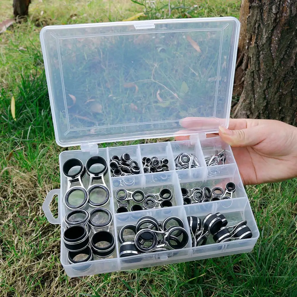 55Pcs/box Stainless Steel Fishing Rod Guides Rod Repair Kit DIY Eye Rings, Mixed 9 Sizes