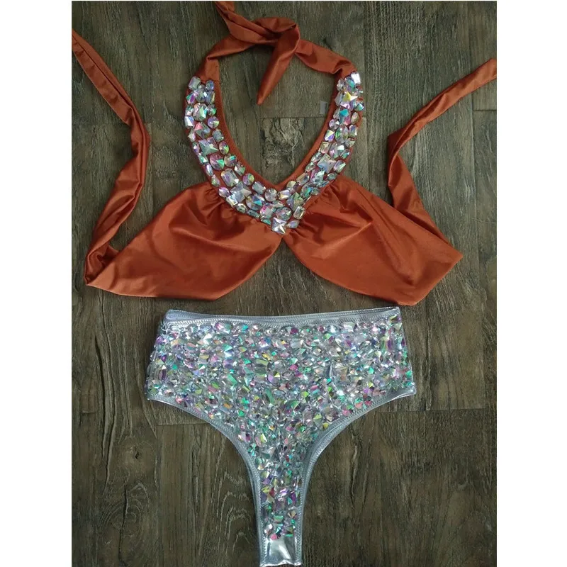 

2018 Bling Halter Push Up Bikini Sequins Sexy Bikini Off Shoulder Swimwear Women Cross Neck Shining Bandage Maillot De Bain