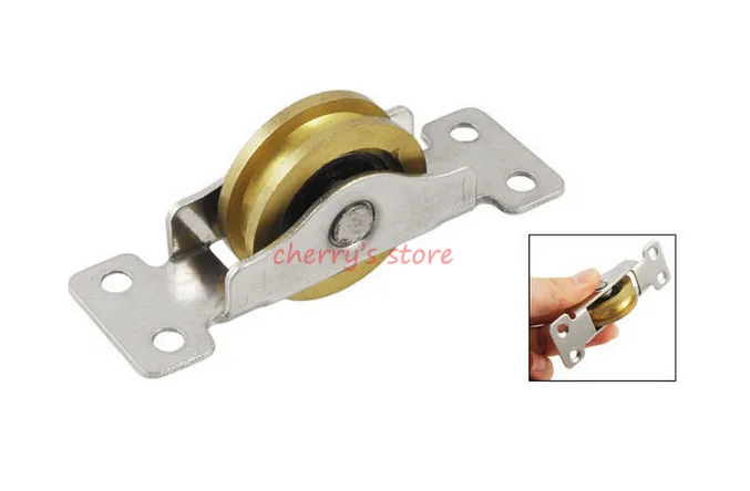 

85mm Long Gold Tone Metal Single Roller Wheel Dual Bearings Window Sash Pulley 2 Pcs