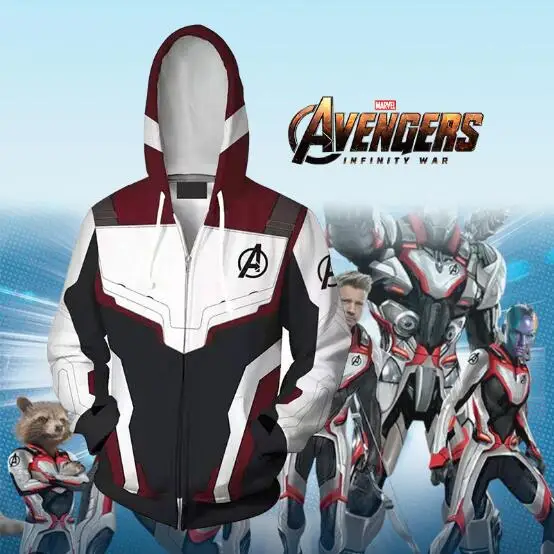 Avengers Endgame Quantum Realm Sweatshirt Jacket Advanced Tech Hooded Sweatsuit Costume Fancy Dress Superhero Iron Man 2019 New