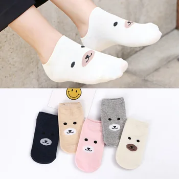 

Cartoon Little Bear Pattern Invisible Short Sock Women Sweat Summer Comfortable Cotton Girl Boat Socks Ankle Low Funny Hosiery