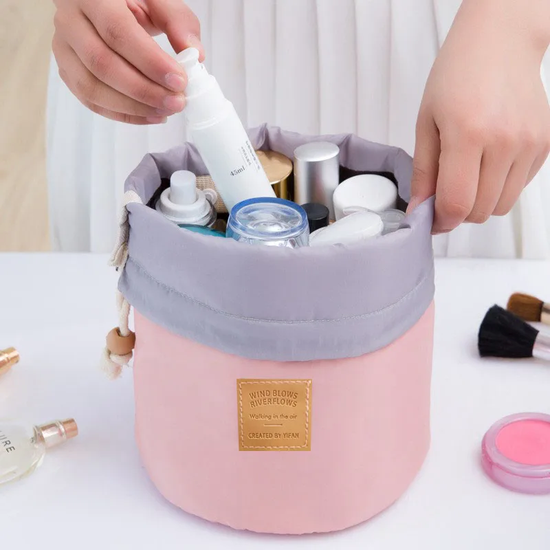 

High Quality Waterproof Barrel Travel Cosmetic Bag Cosmetic Bag Nylon Wash Bag Dressing Box Storage Bag Large Capacity