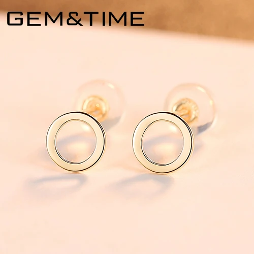 Gem& Time, простые круглые серьги-гвоздики из настоящего золота 14 к для женщин, для свадьбы, помолвки, изысканные ювелирные изделия AU585, Букле д 'Орель, Femme E14051 - Цвет камня: 14k Gold