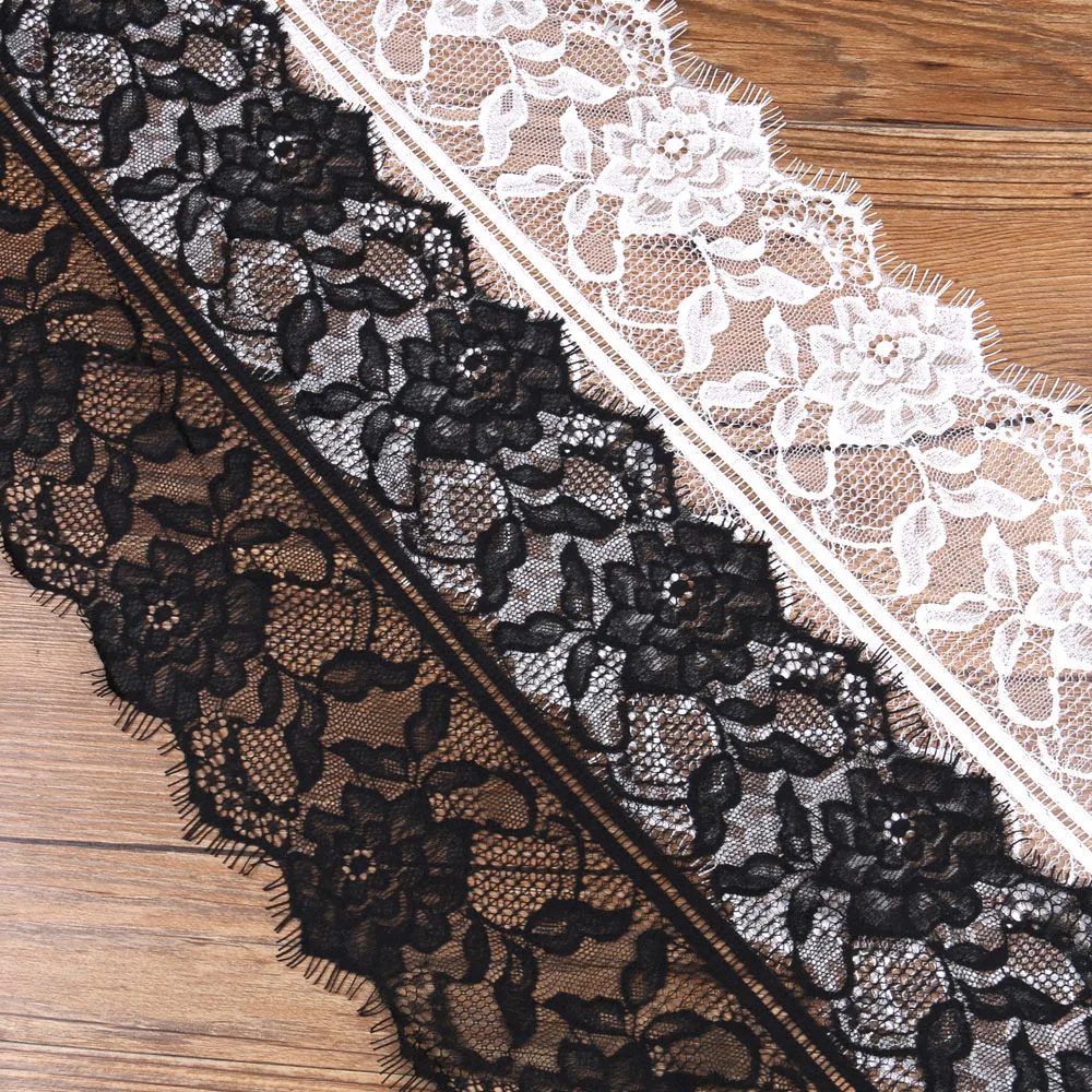 

NEW ARRIVAL 3Meter/Lot Eyelash Lace Fabric Black and White Lace Trim 20cm Wide Diy Clothes Decoration Wedding Dress