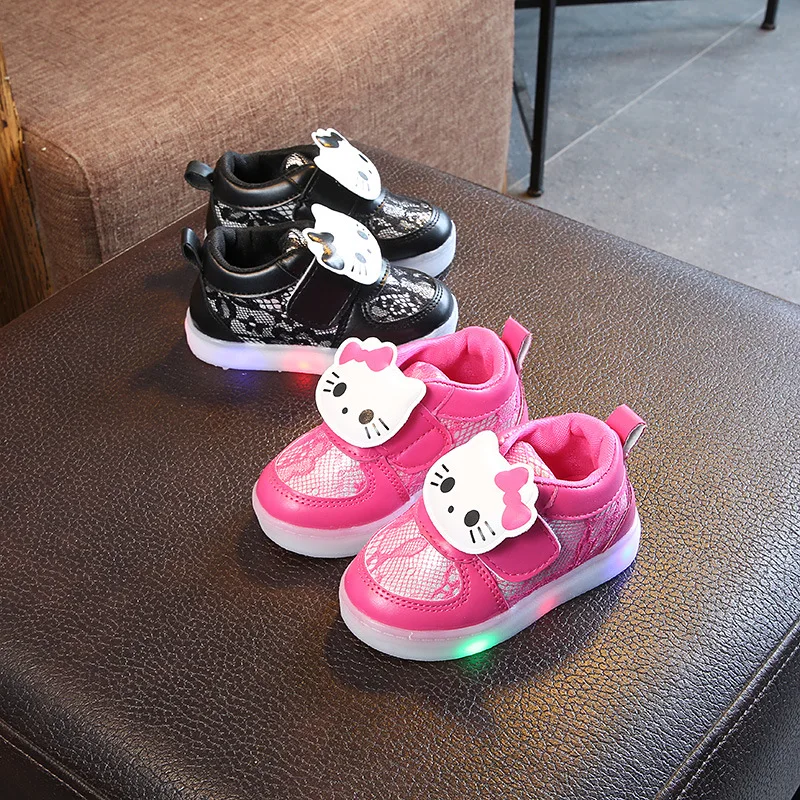 

Lovely princess breathable kids shoes Light cartoon cute baby boys girls shoes Hook&Loop LED lighting children sneakers