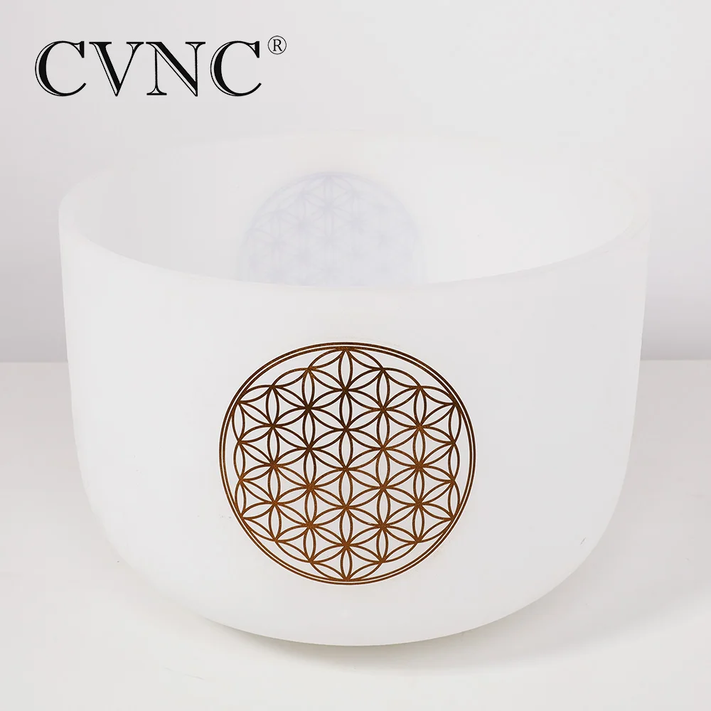 

CVNC 8" Note F Heart Chakra Frosted Quartz Crystal Singing Bowl with Flower of life