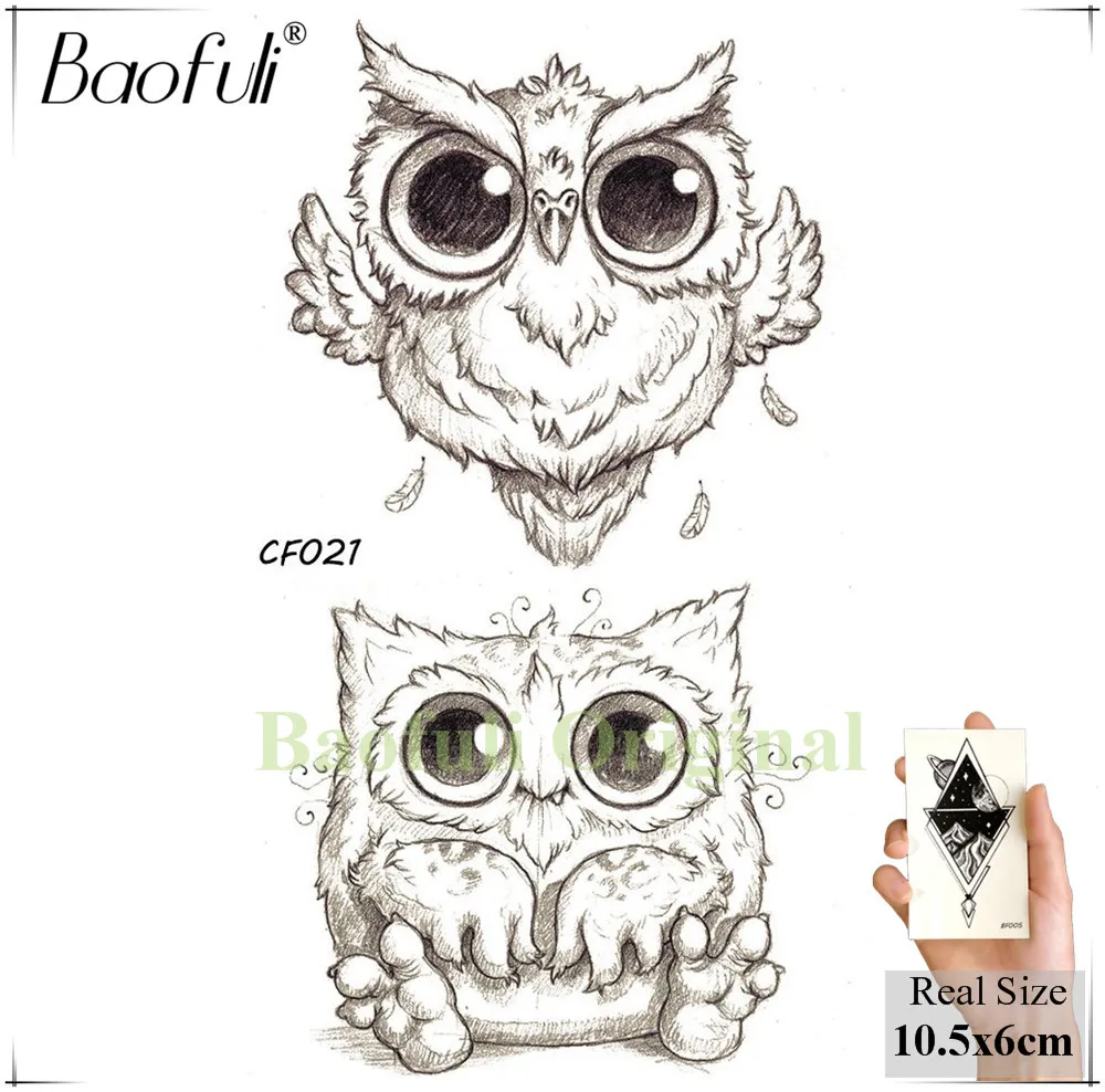 Baofuli Pencil Sketch Owl Cartoon Temporary Tattoo Geometric Art