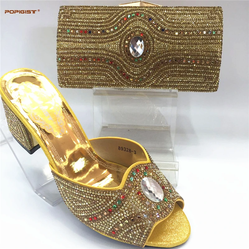 

2018 Gold African shoes and bag set Italian shoes with matching bag best selling ladies matching shoes and bag