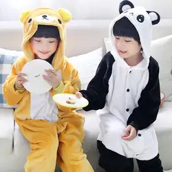 Rilakkuma Panda Для детей пижамы для мальчиков и девочек животного пижамы фланелевые пижамы Зима мультфильм животных Комбинезоны пижамы