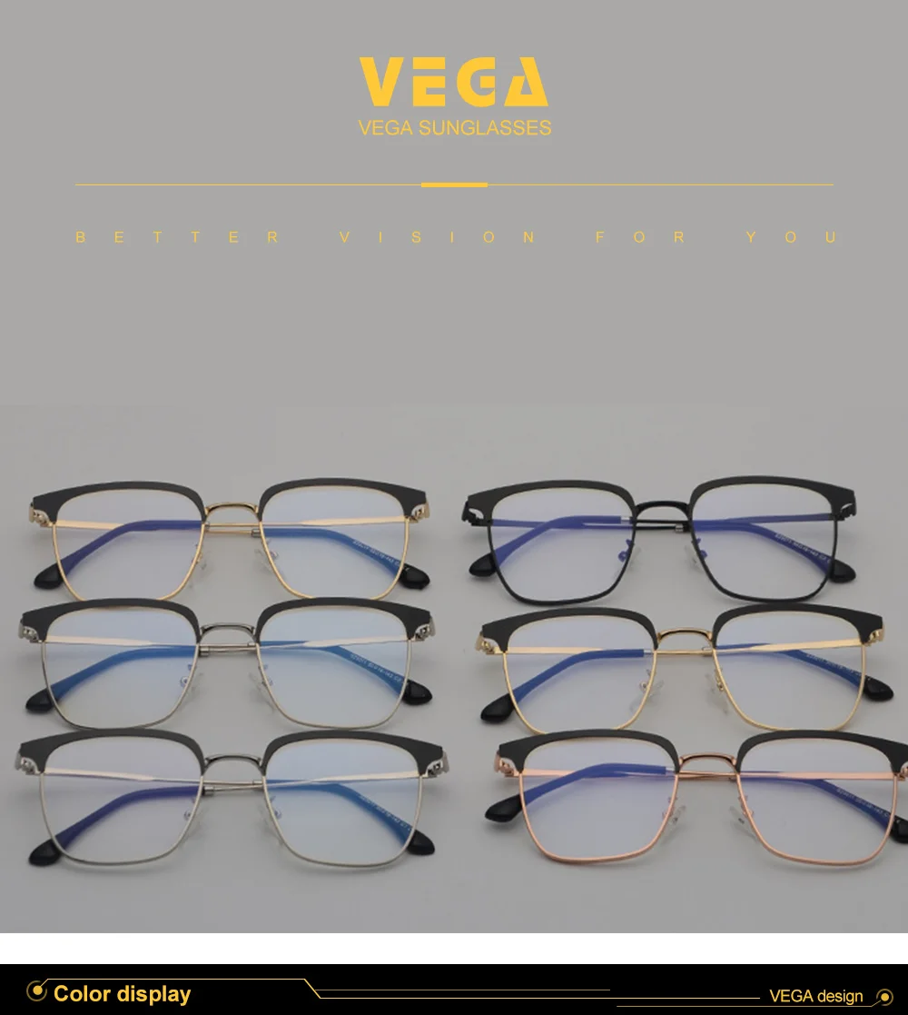 VEGA Eyewear Semi-rimless Vintage Glasses Frame Women Men Fashionable Spectacle Frame Gold Square Eyeglasses Frames VG255 (2)