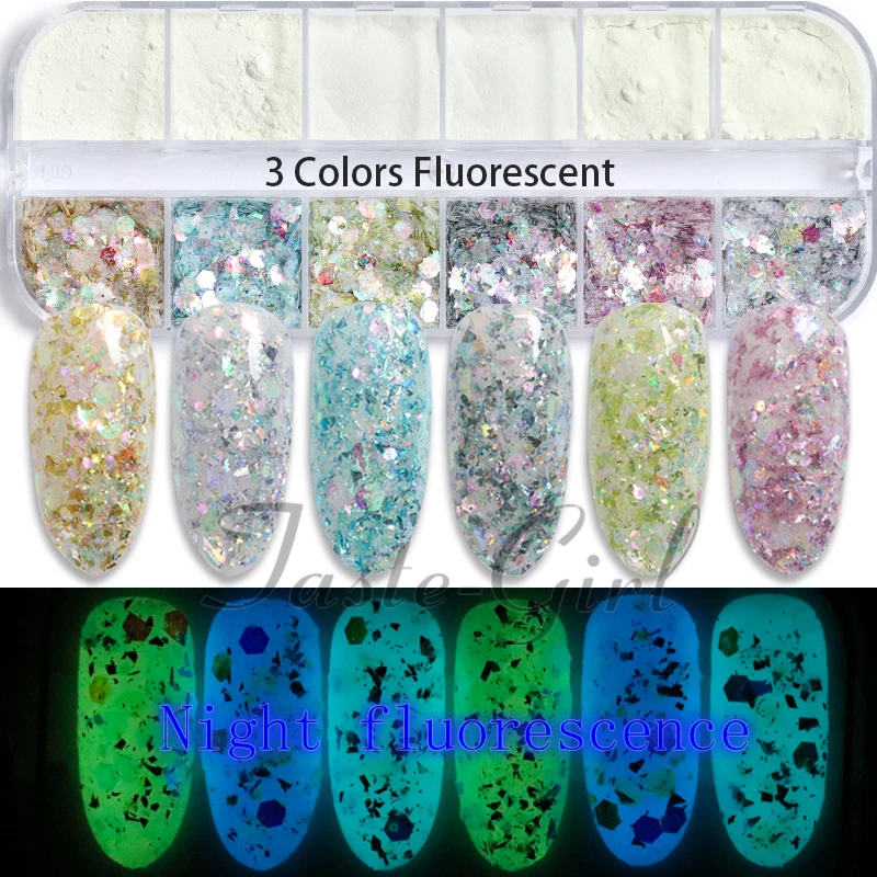 

1 box Nail Glitter Fluorescent color Dipping Powders Nail Glitter Hexagon Holo Sequins Manicure Nail Art Neon Paillettes tips
