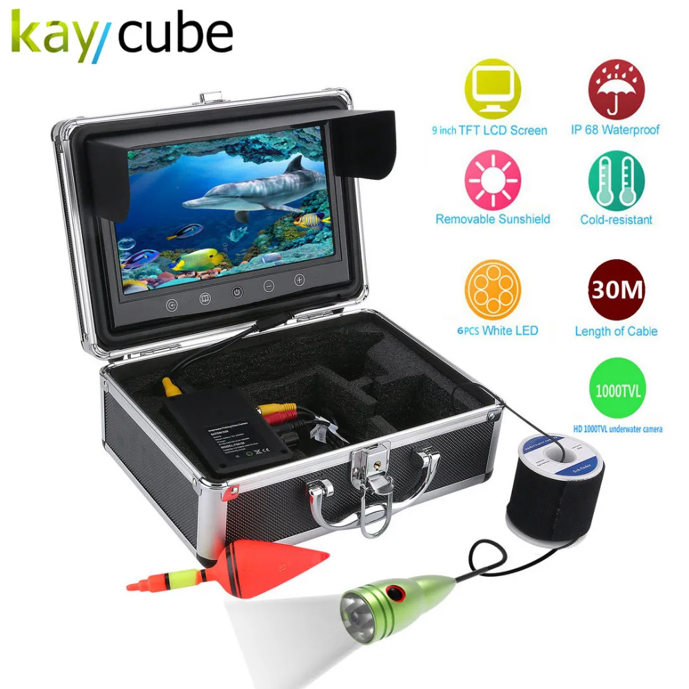 

Kaycube 9" Inch Color Monitor 30M 1000tvl Underwater Fishing Video Camera Kit 6 LED Watherproof Ocean/Ice/Lake Fishing diving