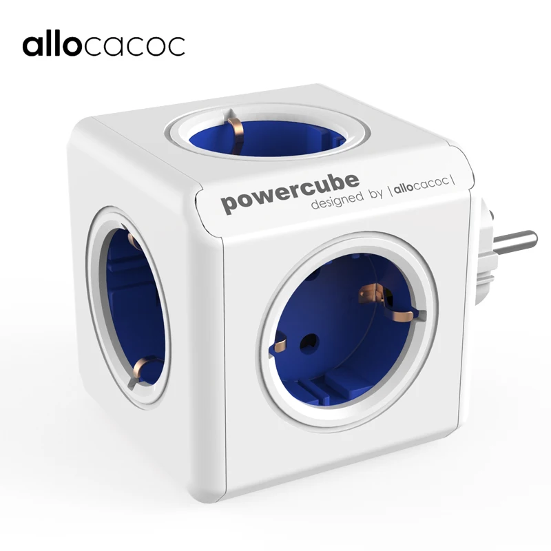 Продажа Allocacoc ЕС plug power strip powercube 5 Внешний разветвитель розетки адаптер для карт памяти Multi включен Charging Dock 16A 3680 Вт синий
