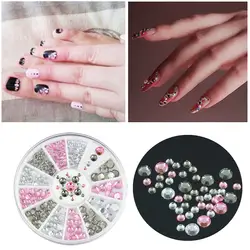 Mix Размеры 3D Советы Nail Art украшения Блеск Стразы Кристалл Акриловые Flatback колеса белый розовый серый ногти DIY Инструменты для маникюра