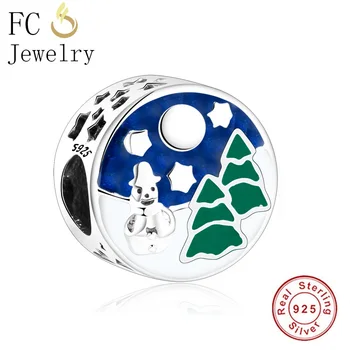 

Genuine 925 Silver European Enamel Snowman & Christmas Tree Openwork Charms Bead Fit Original Charm Bracelet Winter Gift