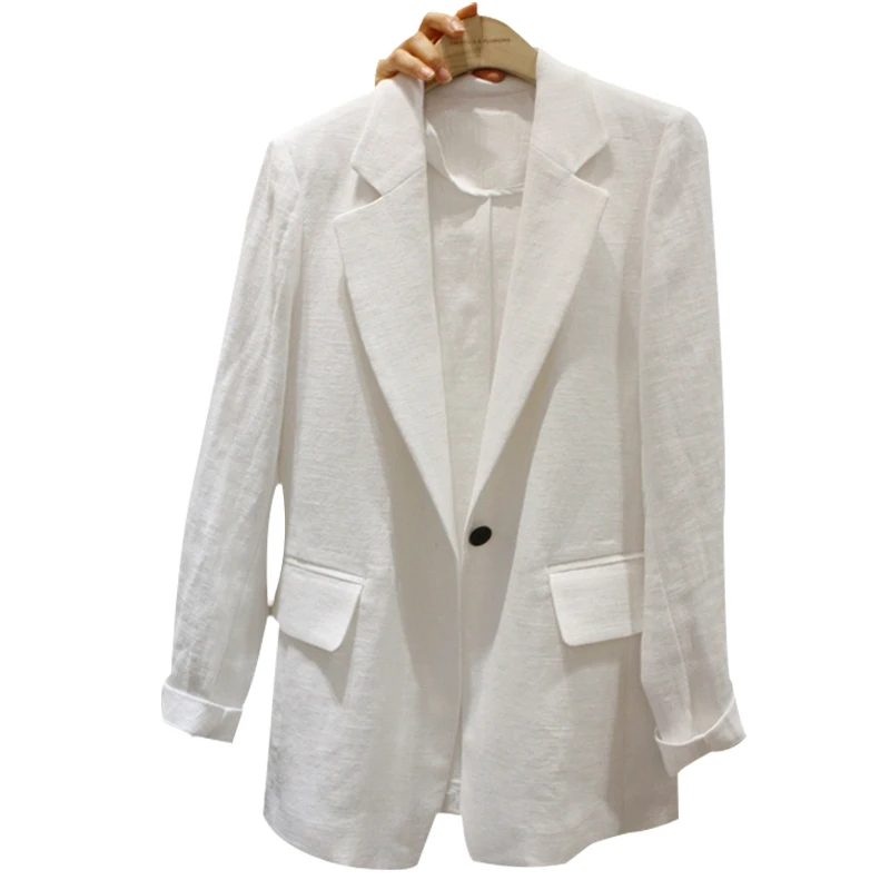 

Plus Size Fashion Single Button Office Ladies Cotton Linen Blazer Long Sleeve Loose Suit Coat Jacket Women Blazers Female 2019