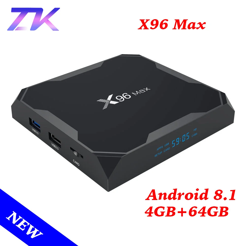 X96 Max Smart TV BOX Android 8.1 Amlogic S905X2 Quad Core LPDDR4 4GB 64GB 2.4G/5.8GHz Wifi BT 1000M H.265 4K X96 Max Set-Top Box