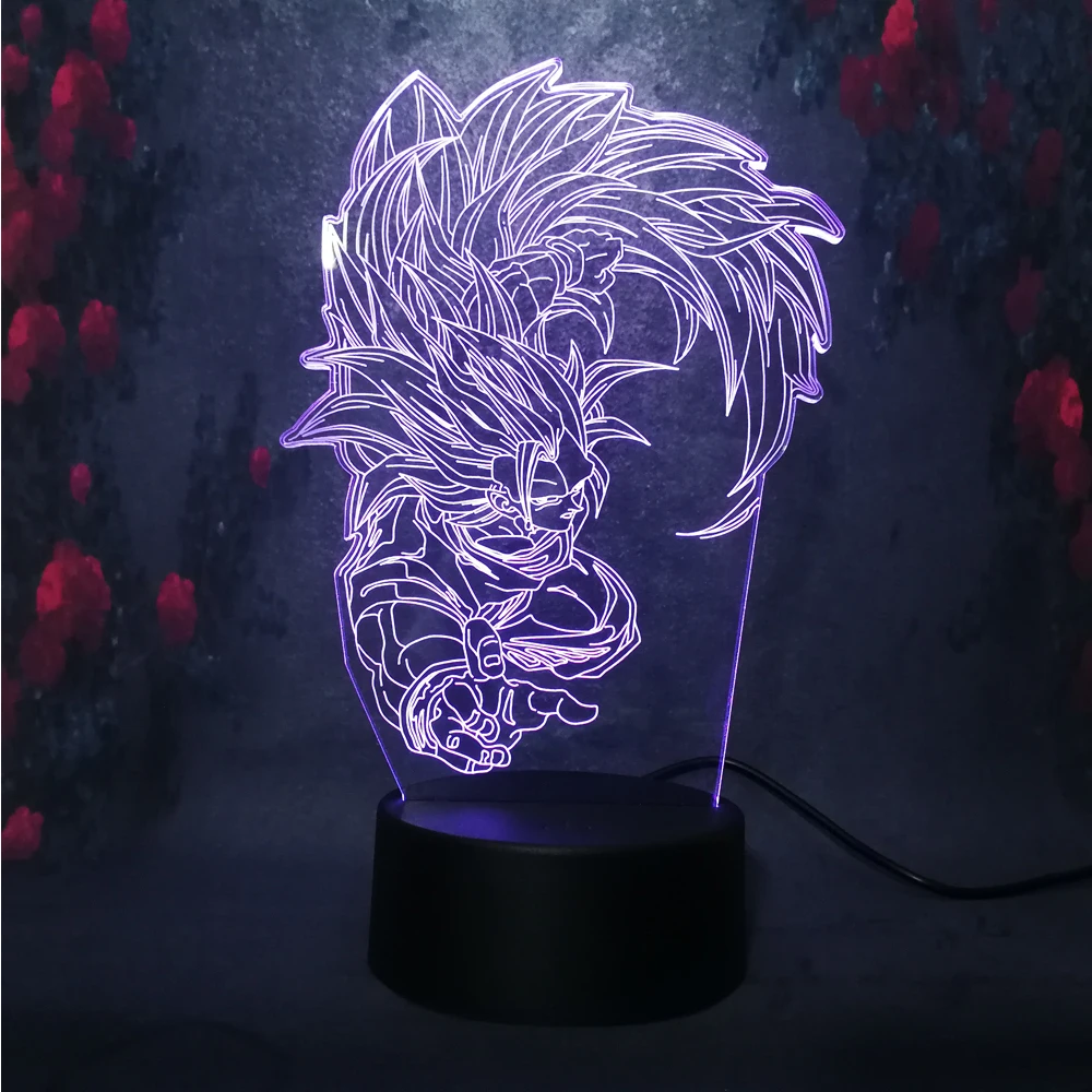 Мультфильм 7 цветов Изменение Dragon Ball Супер Saiyan God Son Goku 3D ночник фигурка Led