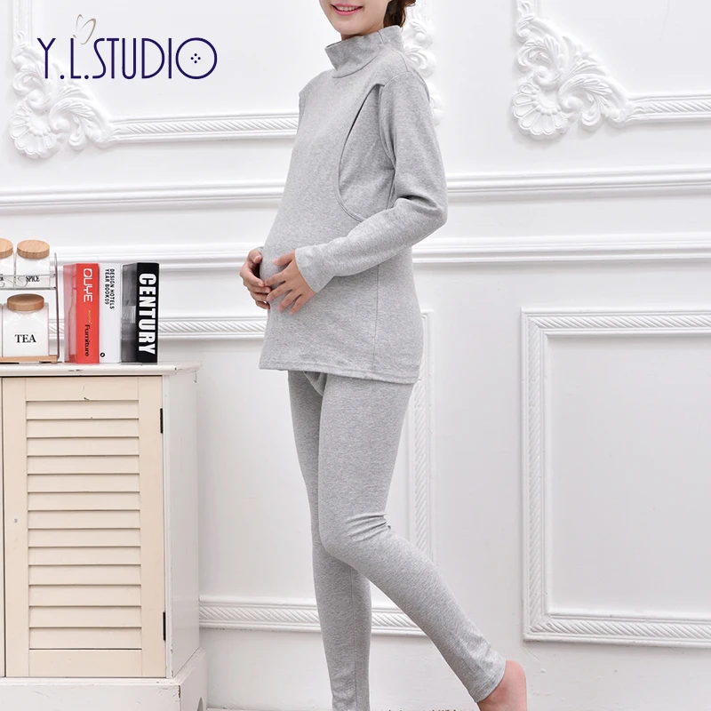 Nightie for feeding Clothing for pregnant women  fall-winter Pajamas Maternity sleeping Shirt Winter Breastfeeding sleepwear