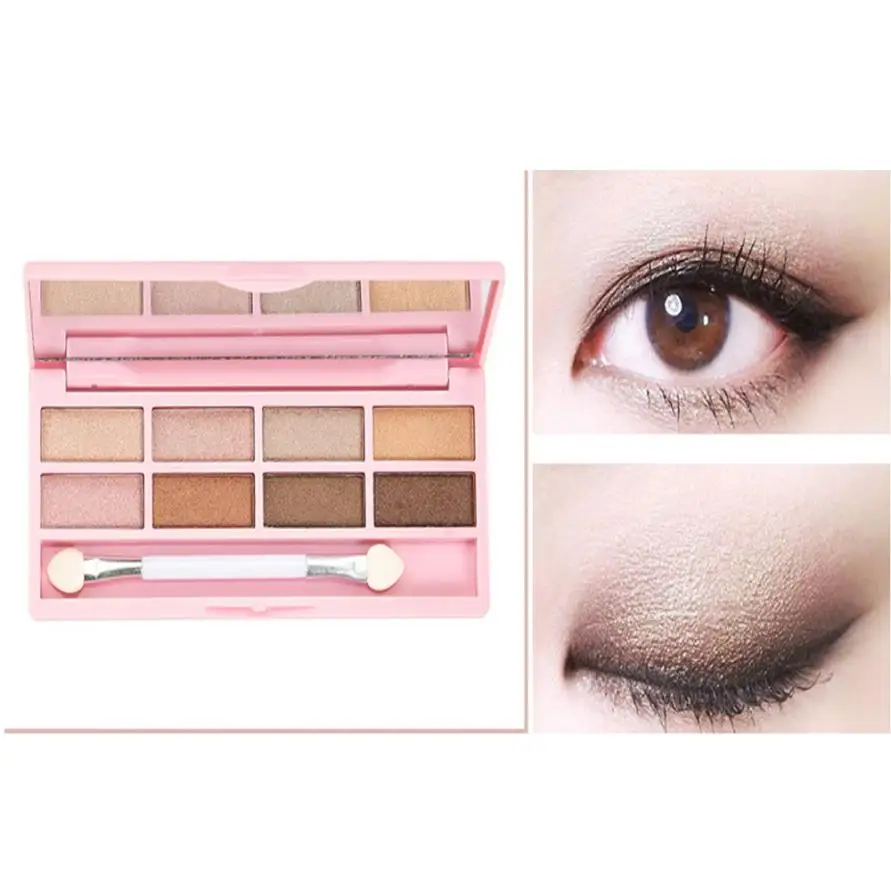 

8 Colors Pro Eyeshadow Women Makeup Shimmer Mate Palette Neutral Warm Highlighter Lots Glitter Mirror Cosmetic Set with Brush