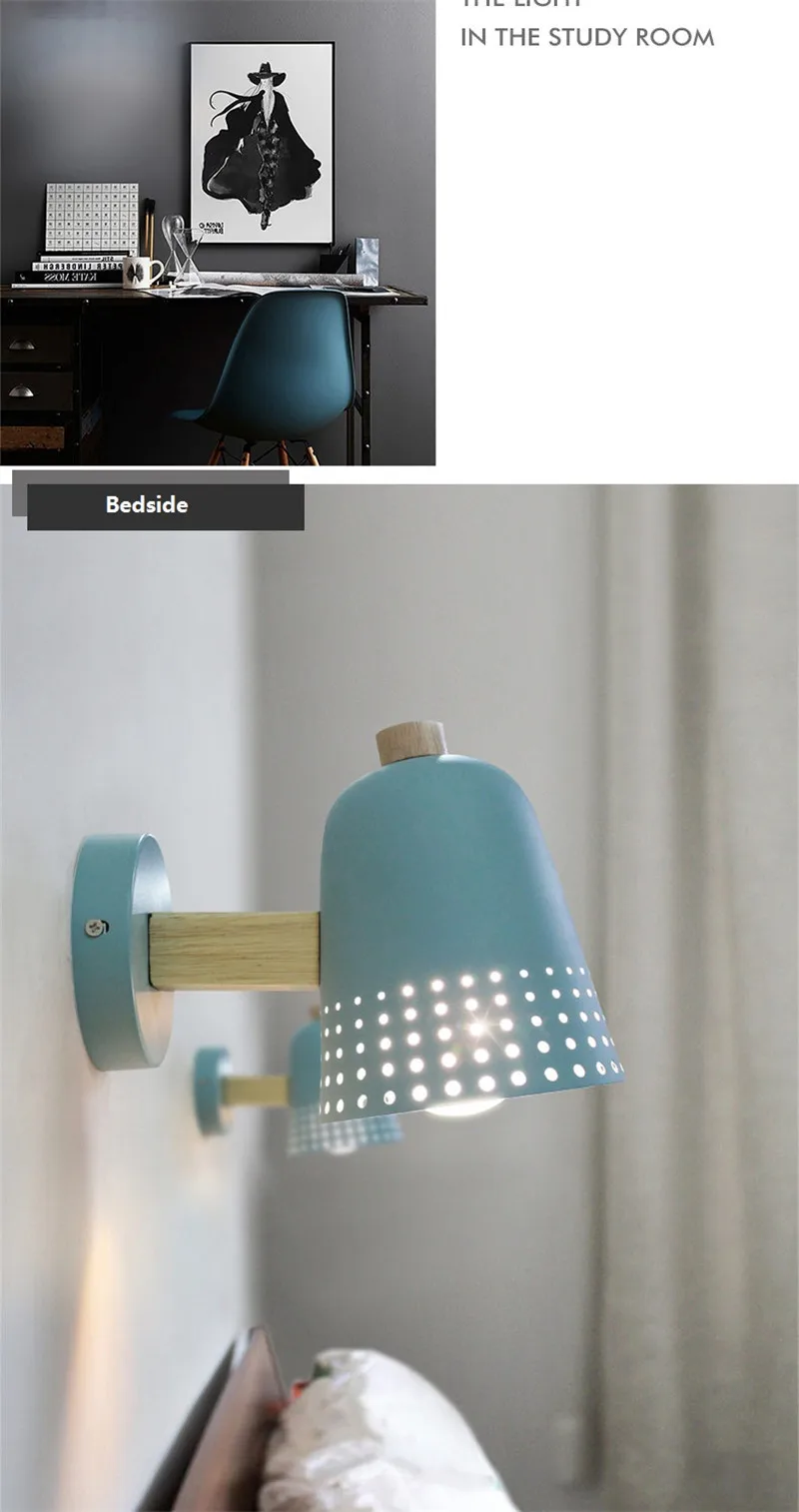 Скандинавский дизайн современный настенный светильник светодиодный Железный прикроватный настенный светильник деревянный Лофт украшение для детской комнаты Настенный бра освещение в помещении Lampara