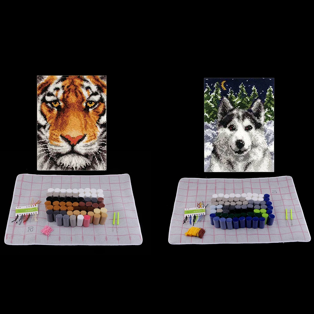 2 Set DIY Animal Latch Hook Kit Embroidery Needlework Supplies for Tapestry Carpet Rug Pillow Mat Cushion 75x57cm